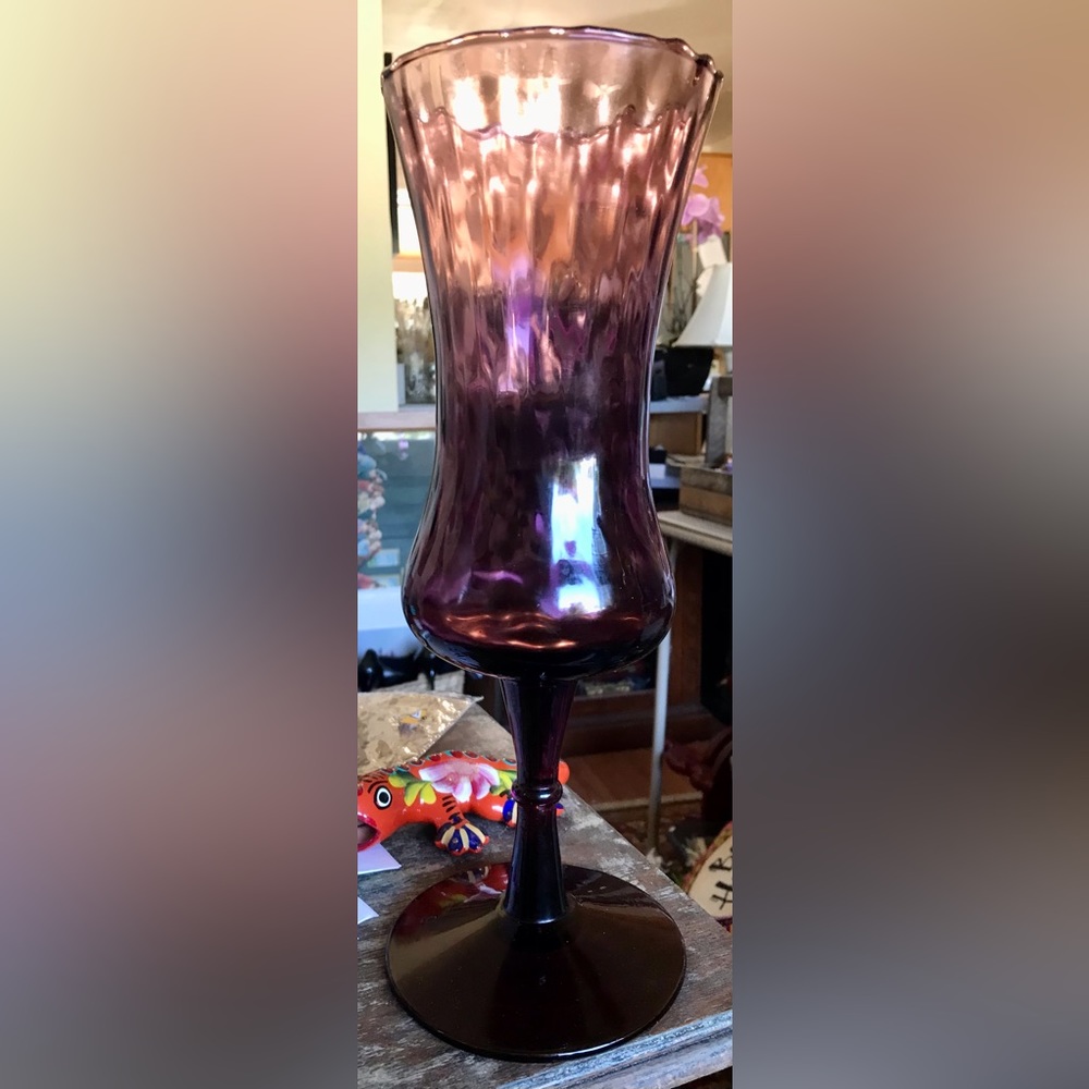Empoli optic pedestal vase purple mcm vtg